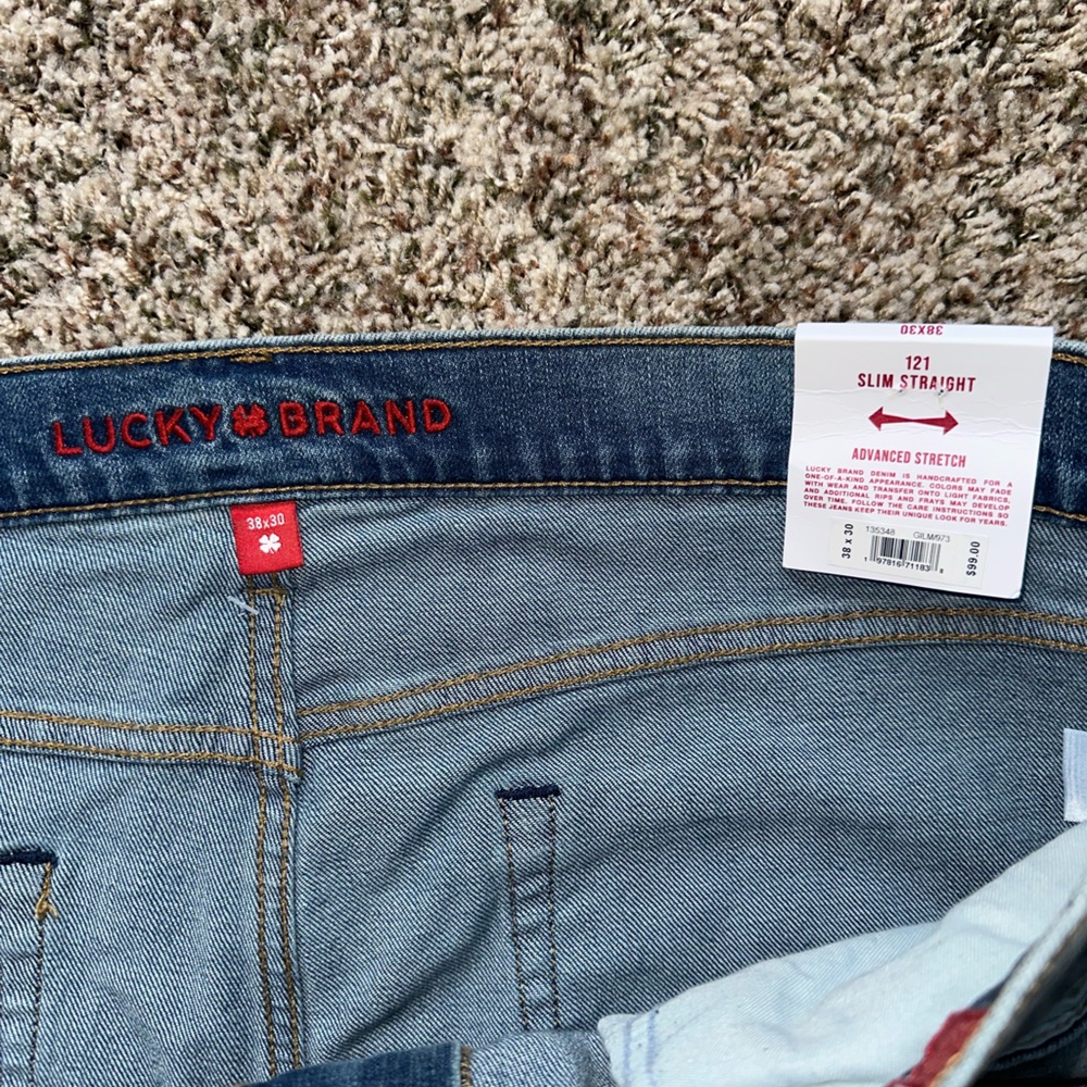 NWT new *Lucky Brand* slim straight 121 men’s casual denim blue jeans - 38/30 - Picture 4 of 5